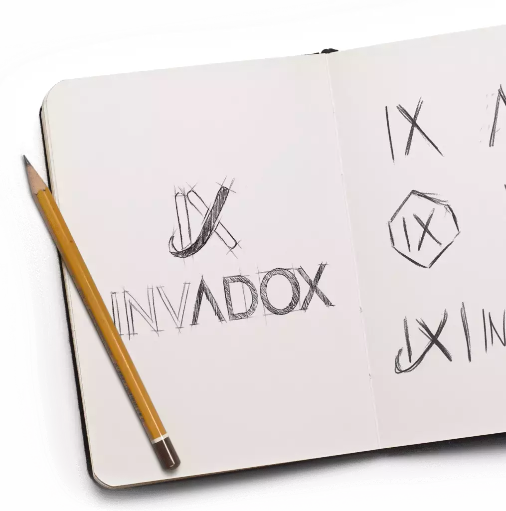 Grafik Design Logo Invadox Skizzenbuch