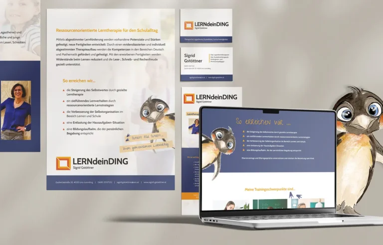 Webdesign & Corporate Design für LerndeinDing – Logo, Print & Maskottchen